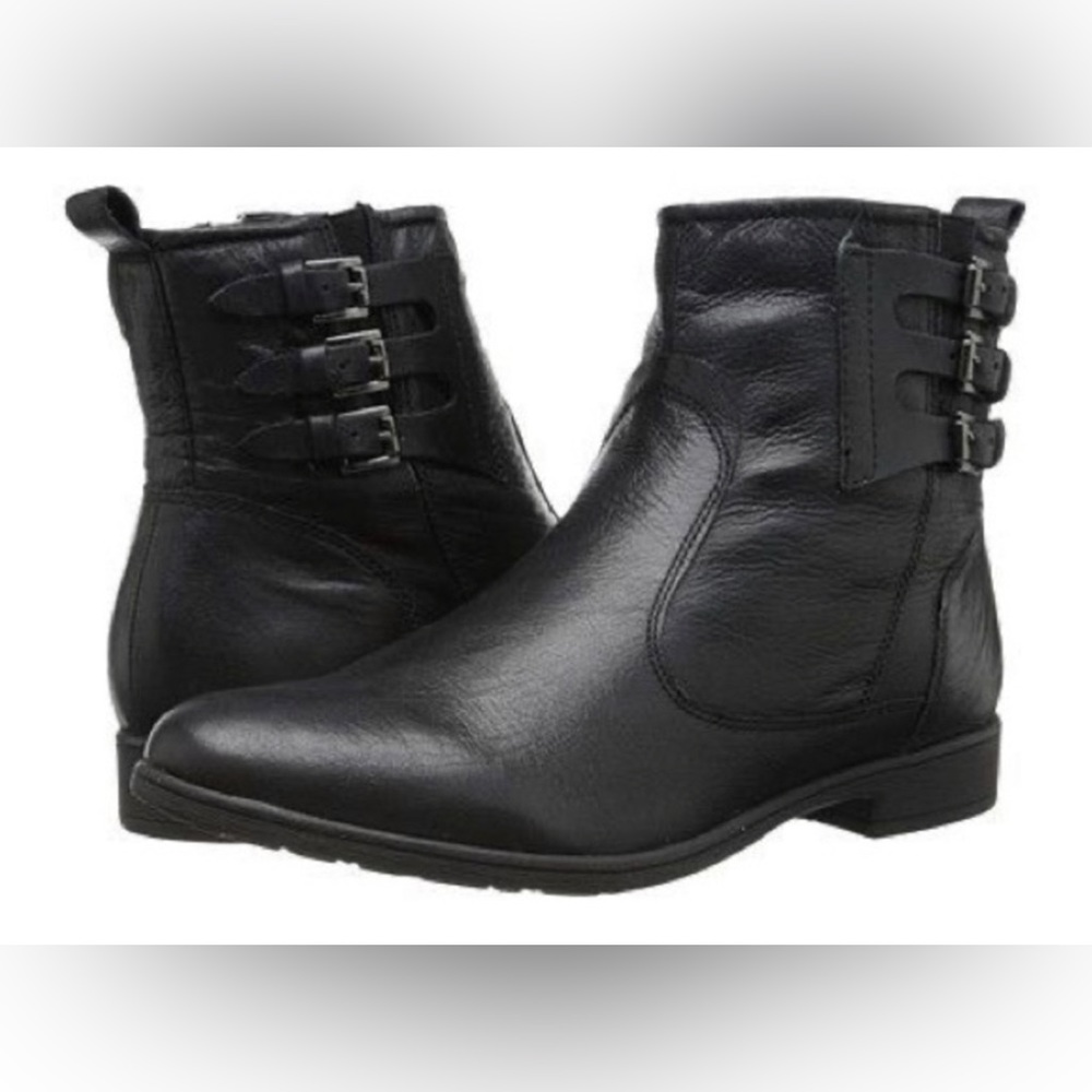 Earth Norway Black Tumbled Leather Ankle Booties